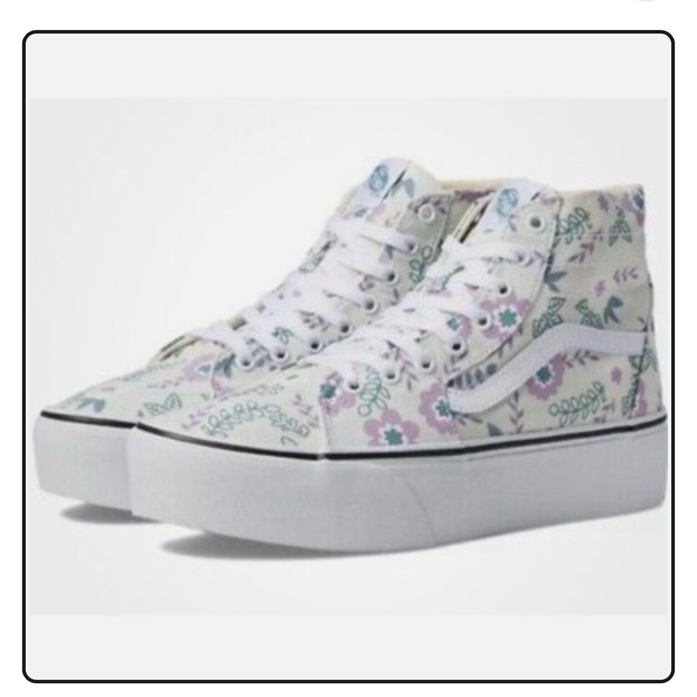 Vans Sk8-Hi Tapered Stackform Womens Sz 9 .5 White Pastel Floral Platform
